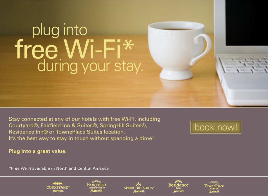 free_wifi-marriott-hotels The hospitality industry is not answering quickly to consumer demand. Free, ubiquitous, one-click and unlimited Wi-Fi in hotel is still a dream. 