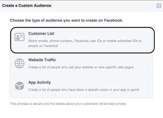 create a custom audience - customer list