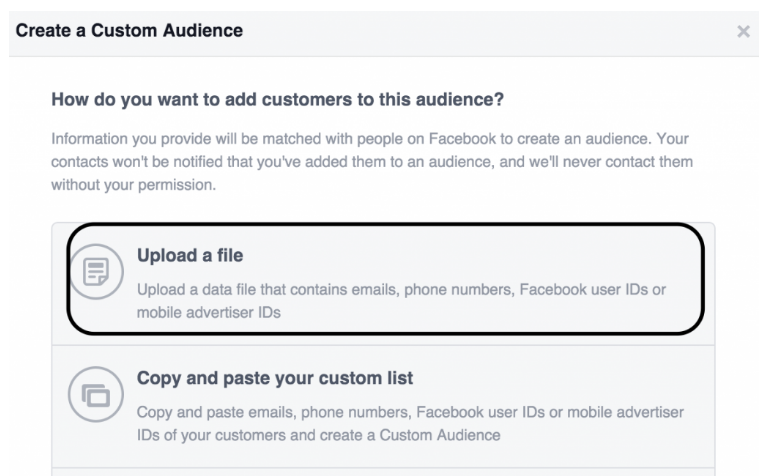 create a custom audience - upload a file