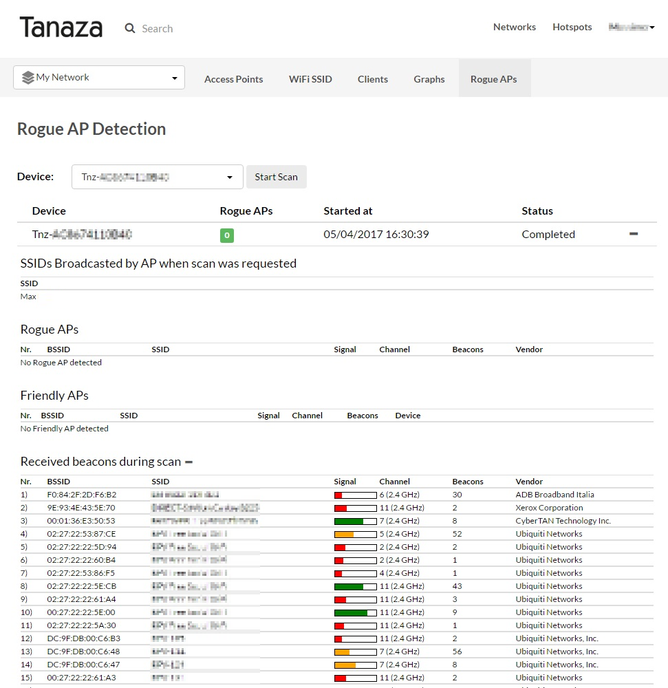 Scansione dei dispositivi rogue di Tanaza
