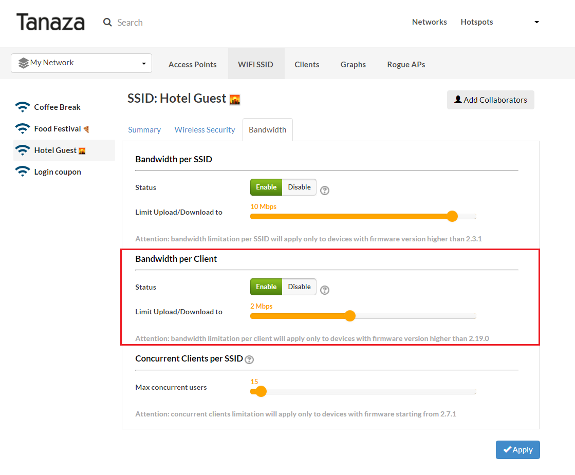 bandwidth control on a per user-level